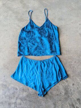 Victoria's Secret Blue Floral Jacquard Draped Back Cami Shorts Sleep Set large